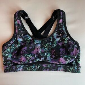 Fabletics Belle High Impact Floral Sports Bra - Black, Purple, and Green